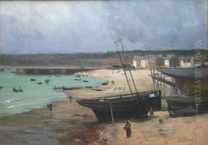 Beached Boats by Gustave Edouard Le Senechal De Kerdreoret