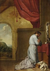A Monk Meditating Before An Altar by Eustache Le Sueur