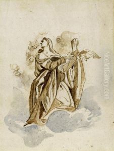 Saint On Clouds, Flanked By Putti Saint On Clouds, Flanked By Putti