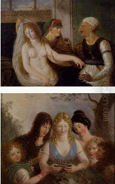 Portrait Of Young Girls Holding A Bird Nest And The Beautiful Slave: A Pair Of Paintings - view 1