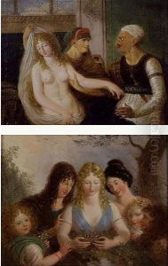 Portrait Of Young Girls Holding A Bird Nest And The Beautiful Slave: A Pair Of Paintings by Pierre Etienne Le Sueur