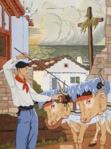 Basque Conduisant Un Attelage De Boeufs by Jacques Le Tanneur