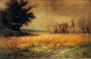 Villain : Paysage Champetre Anime D'un Glaneur by Ernest Le Vilain