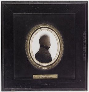 A Silhouette Of A Young Officer, Profile To The Right Wearing Uniform