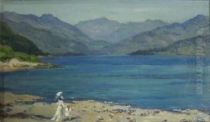 Lake Scene With Figures by Benjamin Eastlake Leader