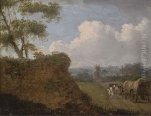 Travellers Approaching A Village by James Leakey
