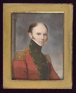 An Officer, Wearing Scarlet Coat With Dark Green Epaulettes And Gold Epaulettes