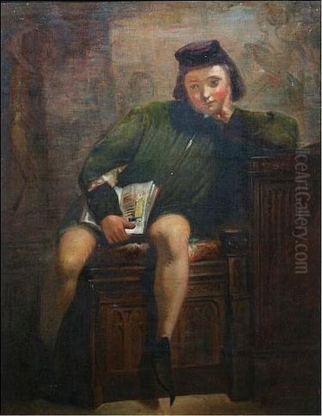 Young Boy In Medieval Costume, Seated With Book - view 1