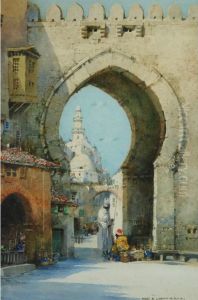 Middle Eastern Town Scene With Archway And Figures 'a Moorish Gateway by Noel Harry Leaver