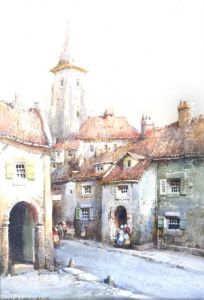 Continental Street Scene by Noel Henry Leaver