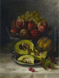 Still Life With Peaches, Melons And Grapes by Edward Chalmers Leavitt