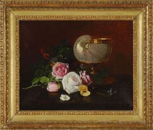 Still Life With Roses And An Abalone Shell by Edward Chalmers Leavitt
