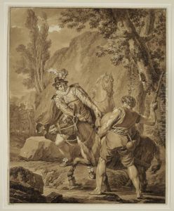 A Gentleman Pulling A Donkey by Jean Jacques Francois Le Barbier