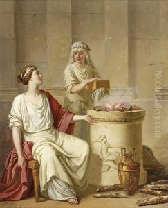 Deux Vestales Entretenant Le Feu Sacre by Jean Jacques Francois Le Barbier