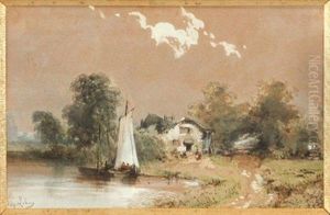 Bateaux Pres D'une Maison by Hippolyte Lebas