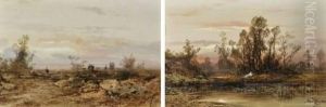 Paire De Paysages Animes by Hippolyte Lebas