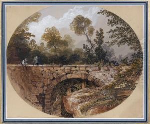 Paysage Anime Au Pont by Hippolyte Gabriel Lebas