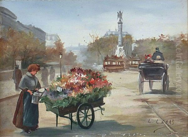 Paris,marchands De Fleurs Et Passants Sous La Pluie - view 1