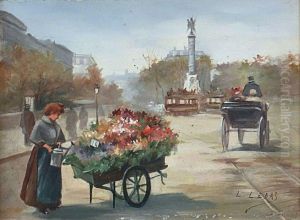 Paris,marchands De Fleurs Et Passants Sous La Pluie