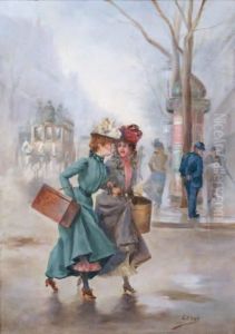 Deux Jeunes Filles Sur Les Grandsboulevards by Leonie Lebas