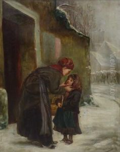 Femme Et Fillette Par Temps De Neige by Leonie Lebas