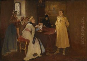 Xenia Godunova And The False Dmitri by Klavdiy Vasilievich Lebedev
