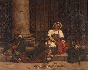 Gypsy Children Asleep On The Steps Of A Church