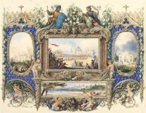 Panorama Of A Knightly Joust With Castles, Flanked By Huntingputti.