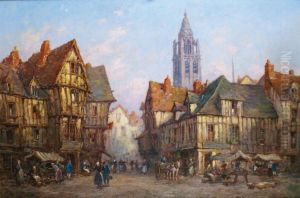 Place Du Marche Animee En Normandie by Pierre Leboeuff