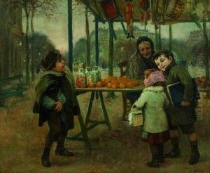 Kinder Vor Einem Marktstand Kinder Vor Einem Marktstand