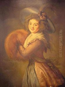 Portrait Of A Woman With A Feathered Hat by Marie Lebrun