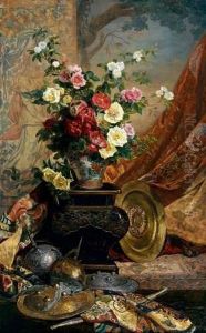 Bouquet De Fleurs Aux Tentures by Victor Leclaire