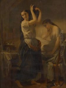 Jeunes Femmes Se Peignant by Edmond Leclercq