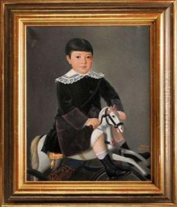 Jeune Garcon Sur Un Cheval De Bois