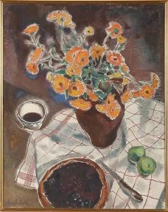 Vase De Fleurs Sur La Table De Gouter by Victor Leclercq
