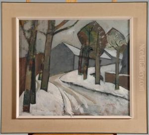 Village Sous La Neige by Victor Leclercq
