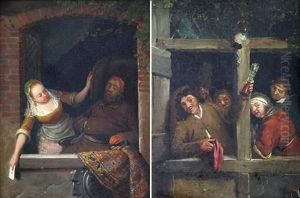 Le Billet Doux A La Derobee Et Les Buveurs A La Fenetre. by Jean-Baptiste Lecoeur