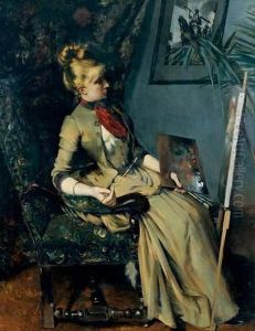 Jeune Femme A Sa Peinture by Eugene Lecoindre