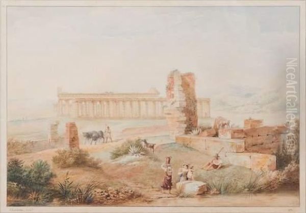 Paysans Sardes Se Reposant Pres Des Ruines D'un Temple - view 1