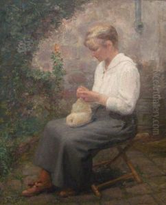Jeune Femme A La Laine by Victor Lecomte