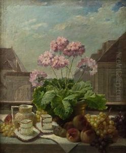 Nature Morte Au Bouquet De Fleurs Roses Et Service A The