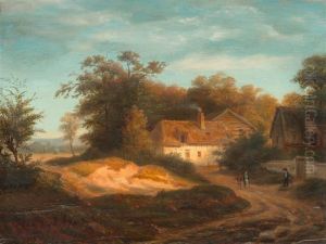 Landschaft Mit Bauernhaus Und Personen. by Alexis Ledieu