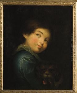 Portrait De Jeune Garcon Tenant Un Chien by Jeanne-Philiberte Ledoux
