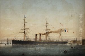 Ritratto Di Piroscafo A Propulsione Mista Che Esce Dal Porto