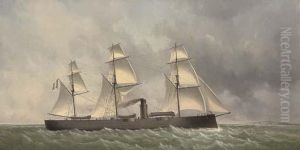 A French Ironclad Turret Ship Under Sail And Steam Off The Coast by Charles Leduc