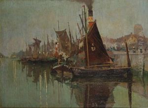 Moored Boats At Dusk by Paul Leduc