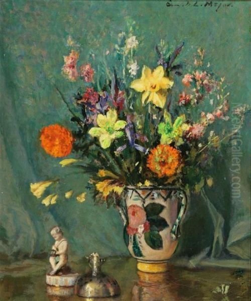 Still Life Of A Vase Of Flowers And Figurine - view 1