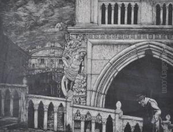 Man Crossing A Bridge In Venice - view 1