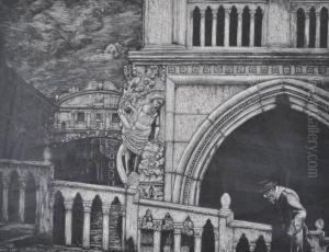 Man Crossing A Bridge In Venice by Sydney Lee