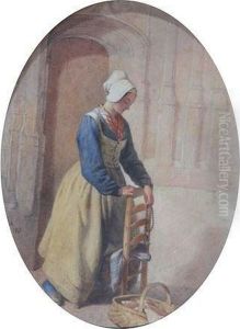 Amaid Kneeling On A Chair Outside A Doorway by William Lee